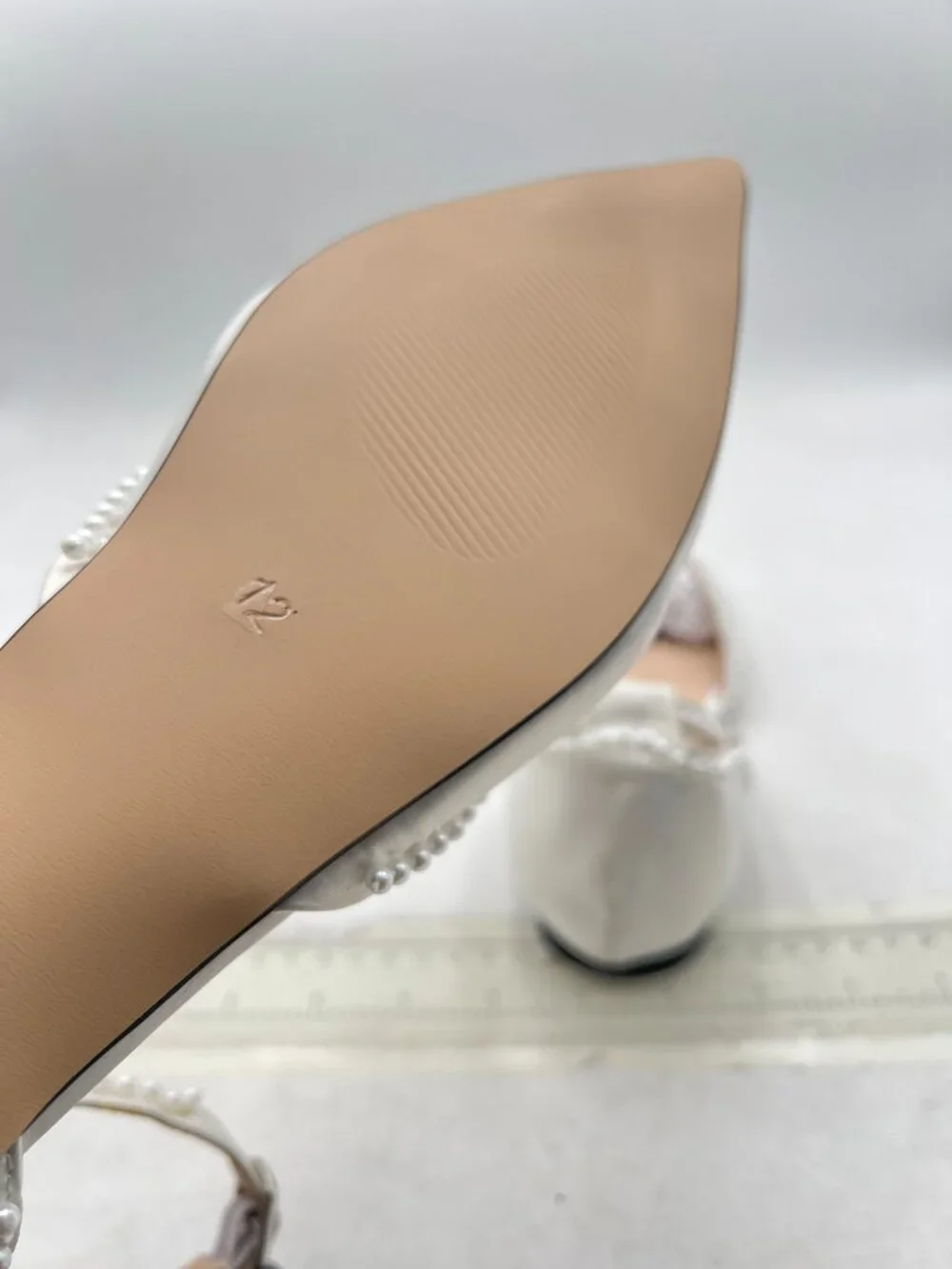 miss left Ivory Lovely Pearls Pointed Toe Flats Ankle Strap Comfortable Sandals